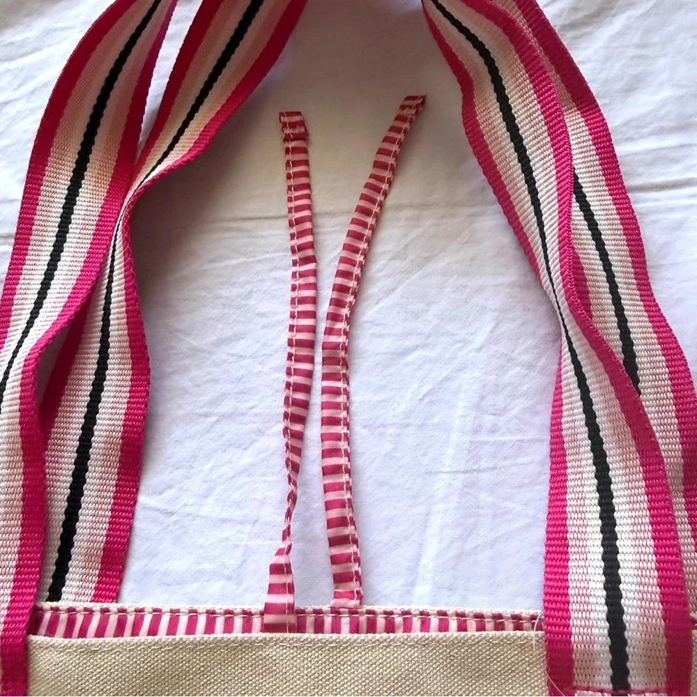Victoria's Secret Pink & Red LOVE Canvas Tote with Tassels Weekender Beach Bag